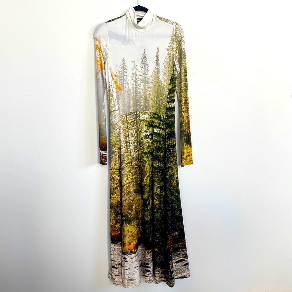 R13 Forest Print Maxi Dress - Green and Brown